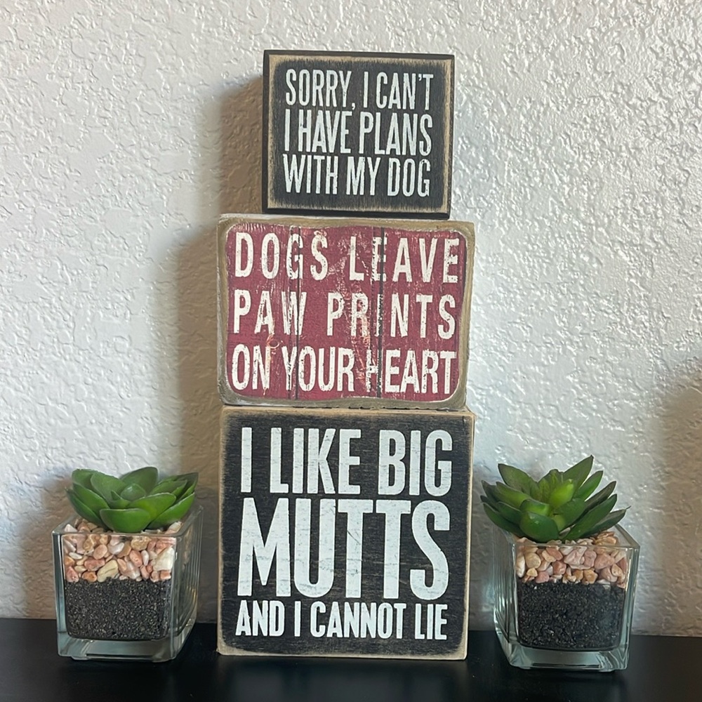 Desk / Home Accessories Signs Dogs Paw Prints Hearts Big Muts Faux Cactus x 5